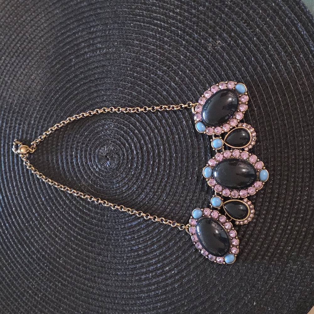 J. Crew Black and Pink Oval Necklace